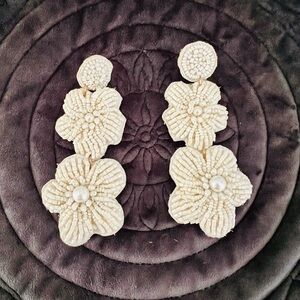 Beaded Floral Fabric Backed Earrings